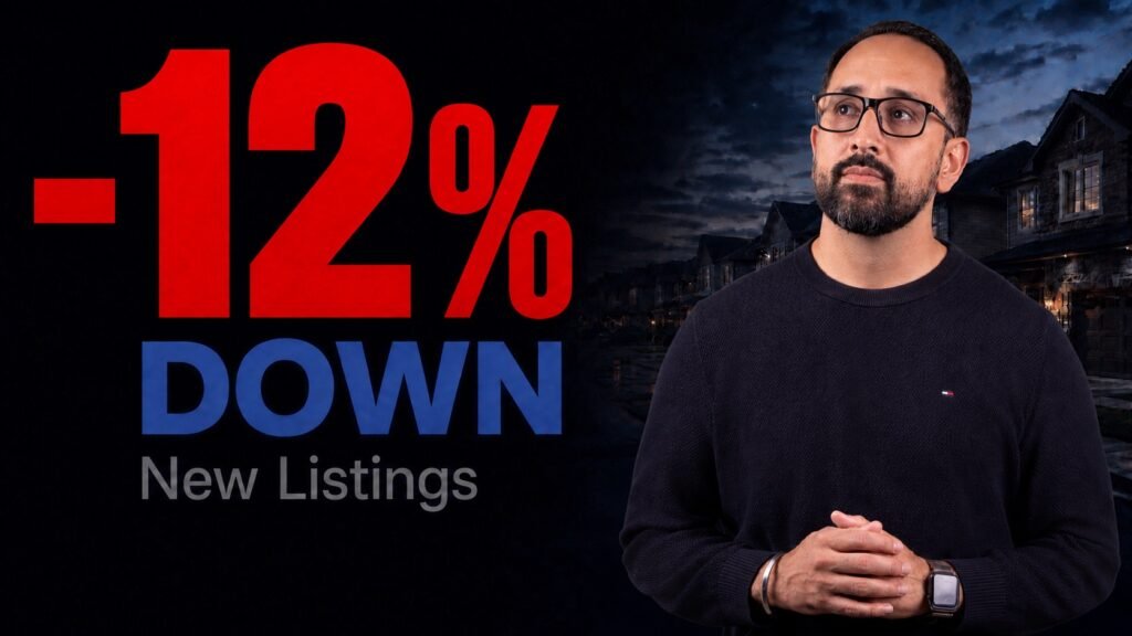Vaughan real estate broker Raj Bajwa beside a graphic reading -12% DOWN New Listings, from the September 2026 Vaughan market update